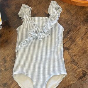 Girls adorable blue and white stripe one piece swimsuit